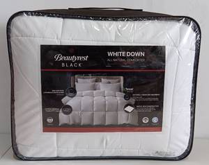 lot 167 image: NEW, BEAUTYREST WHITE COMFORTER (KING) IN PACKAGE AS SHOWN. RETAILS FOR $308