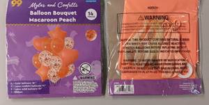 lot 47 image: YOUR BID X 18 NEW, UNOPENED MYLAR AND CONFETTI 16 PIECE BALLOON BOUQUET MACAROON PEACH IN PACKAGE AS SHOWN.