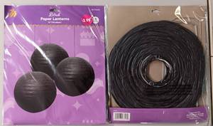 lot 53 image: YOUR BID X 10 NEW, UNOPENED 3 PIECE PAPER LANTERNS (BLACK) 12 IN PACKAGE AS SHOWN.