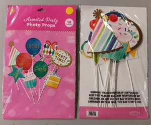 lot 124 image: YOUR BID X 7 NEW, UNOPENED LETS PARTY PHOTO PROPS AS SHOWN.