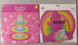 lot 187 image: YOUR BID X 10 NEW, UNOPENED HAPPY BIRTHDAY 3-TIER CUPCAKE STAND IN PACKAGE AS SHOWN.