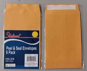 lot 193 image: YOUR BID X 20 NEW, UNOPENED STUDIOART PEEL & SEAL ENVELOPES, 6 X 9 (6PK) IN PACKAGE AS SHOWN.