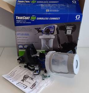 lot 182 image: GRACO TRUE COAT 360 COORDLESS CONNECT PAINT AND STAIN SPRAYER MO# 3A9402A IN BOX AS SHOWN.