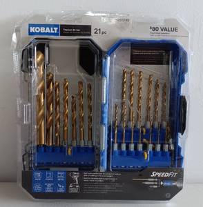 lot 198 image: KOBALT 21PC TITANIUM BIT SET MO# 1451741 IN PACKAGE AS SHOWN
