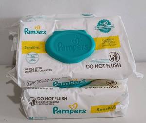 lot 251 image: YOUR BID X 4 PAMPERS SENSITIVE FRAGRANCE-FREE BABY WIPES IN PACKAGE AS SHOWN.