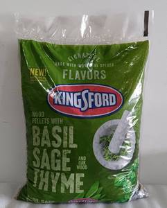 lot 303 image: YOUR BID X 10 NEW, 17LB KINGSFORD OAKWOOD BLEND PELLETS WITH BASIL, SAGE, AND THYME. PERFECT FOR ALL PELLET GRILLS