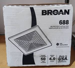 lot 281 image: BROAN 50 CFM VENTILATION FAN MO#688 IN BOX AS SHOWN.