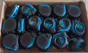 lot 317 image: BOX LOT OF MINI 3FT MEASURING TAPE KEYCHAINS AS SHOWN. APPROX. 30.