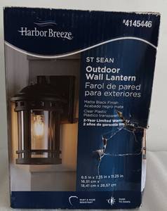lot 332 image: HARBOR BREEZE ST SEAN OUTDOOR WALL LANTERN MO#42490 IN BOX AS SHOWN.