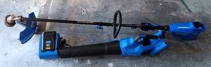 lot 340 image: YOUR BID X 2 KOBALT BRUSHLESS 40V MAX WEEDEATER AND BLOWER WITH CHARGER AND ONE BATTERY AS SHOWN.