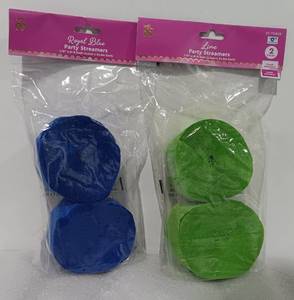 lot 244 image: YOUR BID X 22 NEW, UNOPENED PARTY STREMERS, BLUE AND GREEN, AS SHOWN.