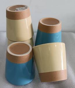 lot 250 image: YOUR BID X 7 NEW, GLAZED FLOWERPOTS (BLUE AND YELLOW) AS SHOWN. 4.06 X 4.06 EACH.