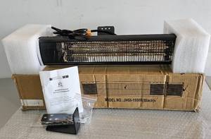 lot 137 image: KEYTEK WALL MOUNTED PATIO INFRARED HEATER MO#JHGI1500R IN BOX AS SHOWN.
