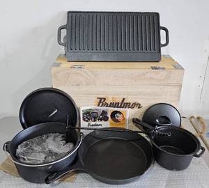 lot 149 image: BRUNTMOR CAST IRON SET IN WOODEN CRATE AS SHOWN. CHECK IT OUT