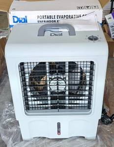 lot 181 image: DIAL PORTABLE EVAPORATIVE COOLING FAN MO# PEC-A-1300-1M IN BOX AS SHOWN.