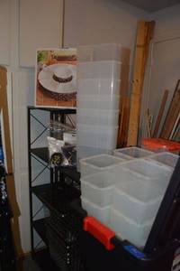 lot 165 image: LocknLock containers, Trellis Chip and dip set, wire baskets (Black tote included)