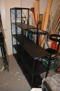 lot 166 image: Black Multi-level shelfing unit only (not contents)