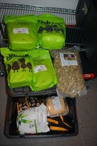 lot 202 image: Organic Prep Food (Black tote included) Hemp Seed, Pressels pretzel chips, Leek flakes, Hibiscus flowers, Dried cranberries, Organic Pitted Dates