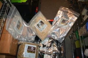lot 214 image: Prep Food lot - All Food is Organic, natural and Sulfur Free Green chili peppers, cauliflower powder, dried mushrooms, Broccoli powder, Pinto bean flakes, Tur Da