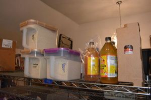 lot 223 image: Prep Food lot - All Food is Organic, natural and Sulfur Free Braggs Apple cider vinegar, Couscous, Tomato sauce, Tamari, Red Wine Vinegar, Xanthan Gum, Enzyme Spray cleaner
