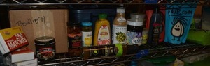 lot 226 image: Matches, Prep Food lot - All Food is Organic, natural and Sulfur Free Bouillon, Lime vinegar, mustard, capers, Fig glaze, Lemon Crystals, Crystalized Ginger, Garlic Pepper, Fajita Seasoning, Sugar, Maple Syrup, Dried black beans