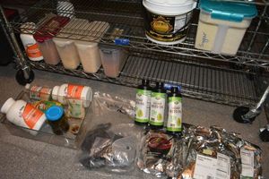 lot 228 image: Prep Food lot - All Food is Organic, natural and Sulfur Free Buttermilk powder, Hemp seed oil, Beet root powder, Ventilator masks, Sugar, Coconut oil, Nutritional yeast flakes, mustard, Cinnamon, Pumpkin Spice, Dried onion