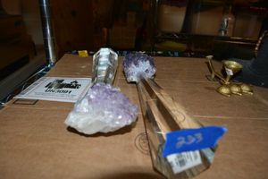 lot 233 image: (2) 12 Crystal Prisms with Amethyst on top