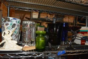 lot 235 image: Home Dcor Artisan Glass vases, Metal statue