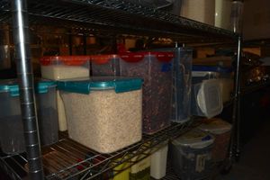 lot 244 image: Prep Food lot - All Food is Organic, natural and Sulfur Free LocknLock Containers marked Rice, Couscous, Peppers,