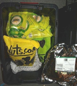 lot 256 image: Prep Food lot  (Black tote included)- All Food is Organic, natural and Sulfur Free Stinging Nettle Leaf, Sun Dried Tomatoes, Pitted Dates, Diced Apricots, Raw Cane Sugar, Dried Cranberries, Pink Himalayan Sea Salt