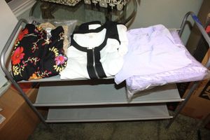 lot 313 image: Womens Clothes  Boston Proper, Eric Spencer and storage rack