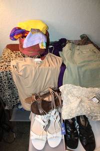lot 309 image: Womens clothes, shoes and scarfs
