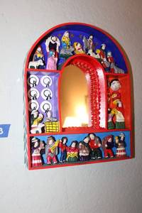 lot 283 image: Folk art Nativity wood wall mirror
