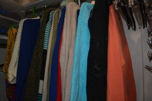 lot 73 image: Womens Clothes size L Cashmere Sweaters, skirts, sweaters, and scarfs