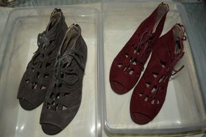 lot 82 image: Womens Aurora Earth Leather Lace Up Shoes - 2 pairs, one  in Burgundy and one in Grey  - Look New Never Worn