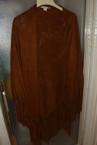 lot 96 image: Boston Proper Brown Fringe Faux Suede Poncho (one size fits all)