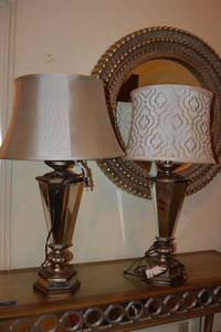 lot 98 image: Z Gallerie Pair of Mirrored Table Lamps (2 different shades)
