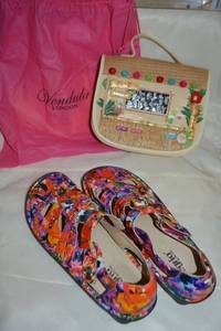lot 46 image: Alegria floral sandals size 41 EU and Vendula London TIKI BAR purse - Look new never used
