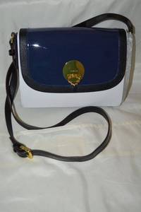 lot 50 image: ORYANY Navy Blue patent leather shoulder purse