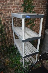 lot 444 image: Plastic Shelving Units Only (not contents). Qty. 3 total
