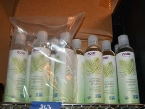 lot 263 image: NOW vegetable glycerin skin care bottles unopened, Organic  Food Prep Beans, wild rice and carrot flakes