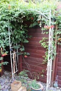 lot 387 image: Metal Garden arch trellis with solar raindrop lights