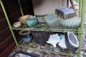 lot 403 image: Flower pots with garden turtle statues