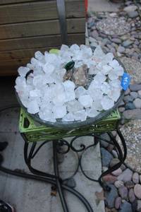 lot 436 image: Wrought iron square plant stand with crystals
