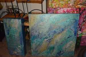lot 353 image: Wall art poured paint technic artwork