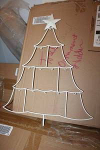 lot 206 image: Christmas decorations Egg ornaments, Icy Branches, Silver garland, White wire tree, Mini crystal pendant light - still in boxes