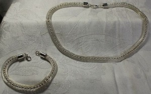 lot 45 image: Sterling Silver mesh chain necklace and bracelet set. Unmarked. Necklace 16L. Bracelet 7.5L