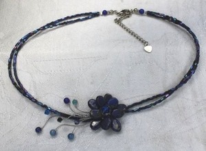 lot 70 image: Blue lapis flower and bead choker necklace with spray. 14L with 2 extender. Consignor indicates Bali origin.