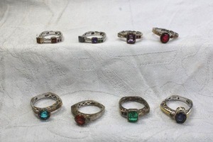 lot 117 image: Sterling Silver and gemstone stack rings. Marked 925. (Times the money) All size 8