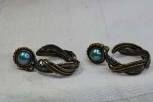 lot 118 image: Sterling Silver Echo The Dreamer (Margaret Thurman, QVC) hoop earrings with bronze accents and imitation Pearl. Marked 925 Dream Bronze.